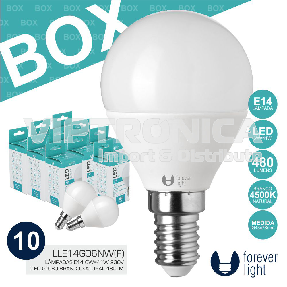 (imagem para) BOX 10 LÂMPADAS E14 6W=41W 230V LED BRANCO NATURAL 480LM